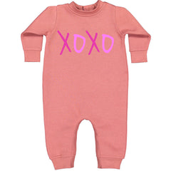 XOXO Pink Print graphic on Toddler Hoodie and Baby Fleece Onesie in Mauve alternate view 2