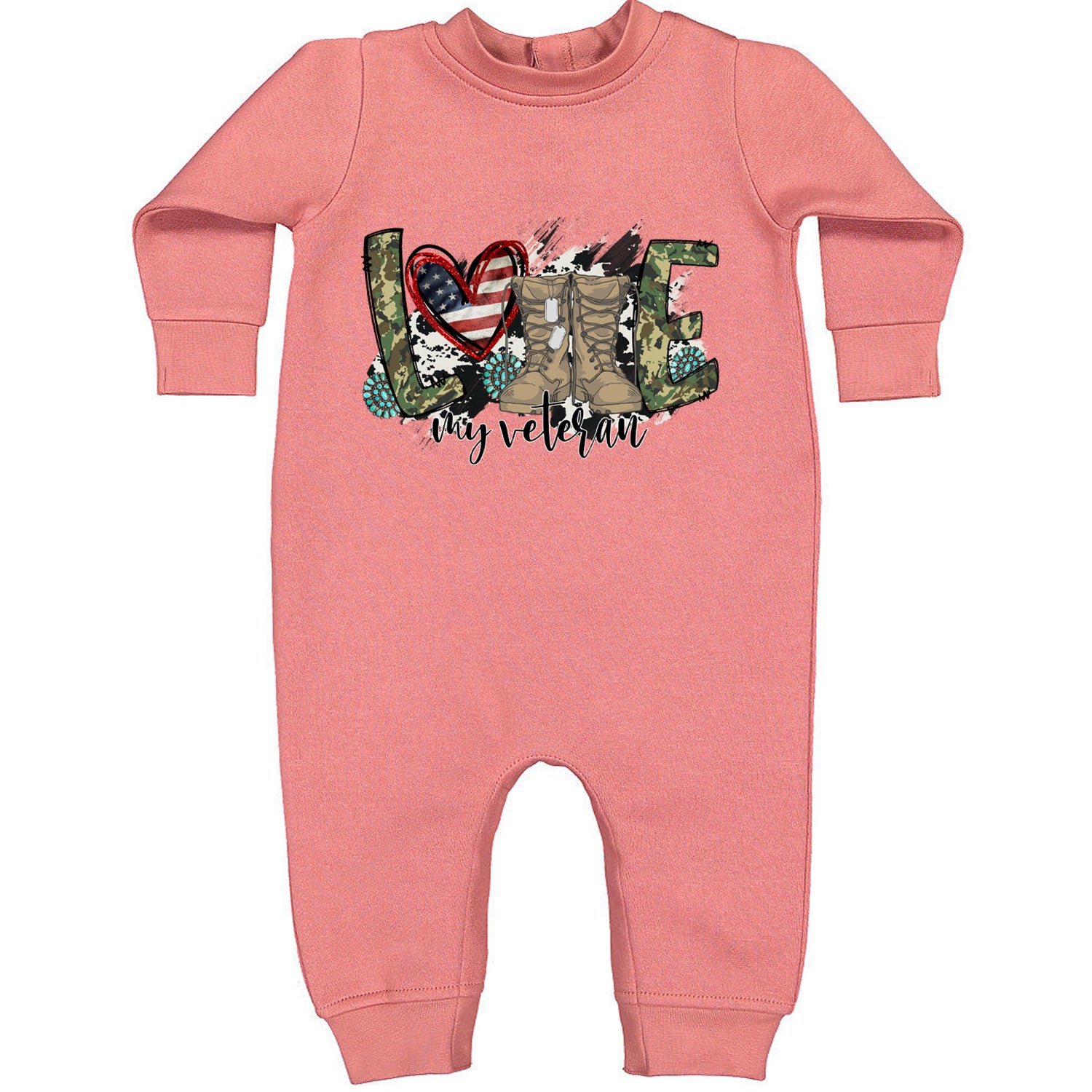 Love My Veteran Honor Veterans Day Toddler Hoodie And Infant Fleece Romper Mauve