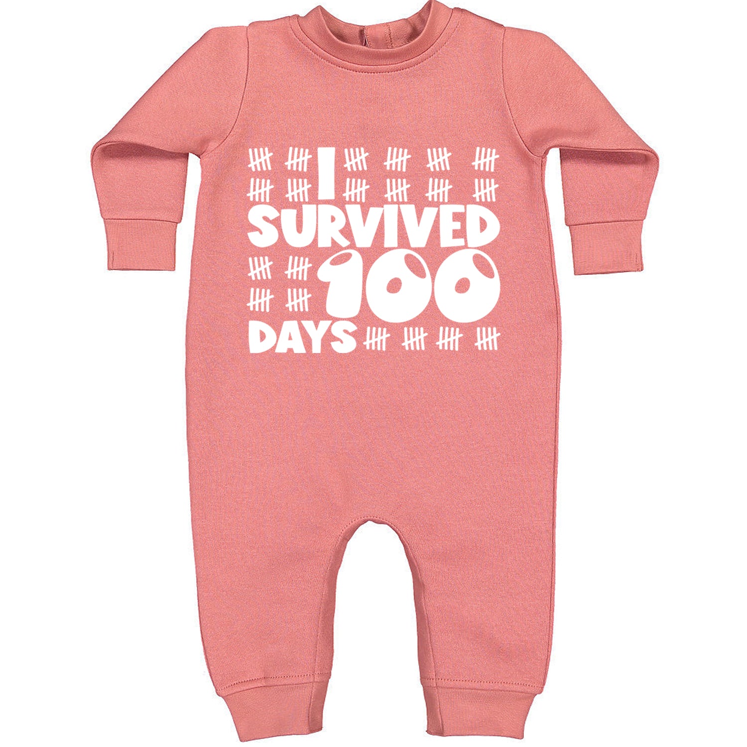 I Survived 100 Days Tally Marks Toddler Hoodie And Infant Fleece Romper Mauve