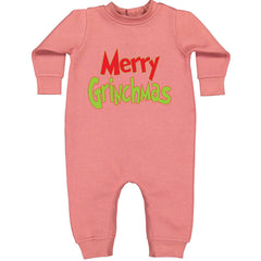 Merry Grinchmas Jolly Merry Christmas Toddler Hoodie And Infant Fleece Romper Mauve