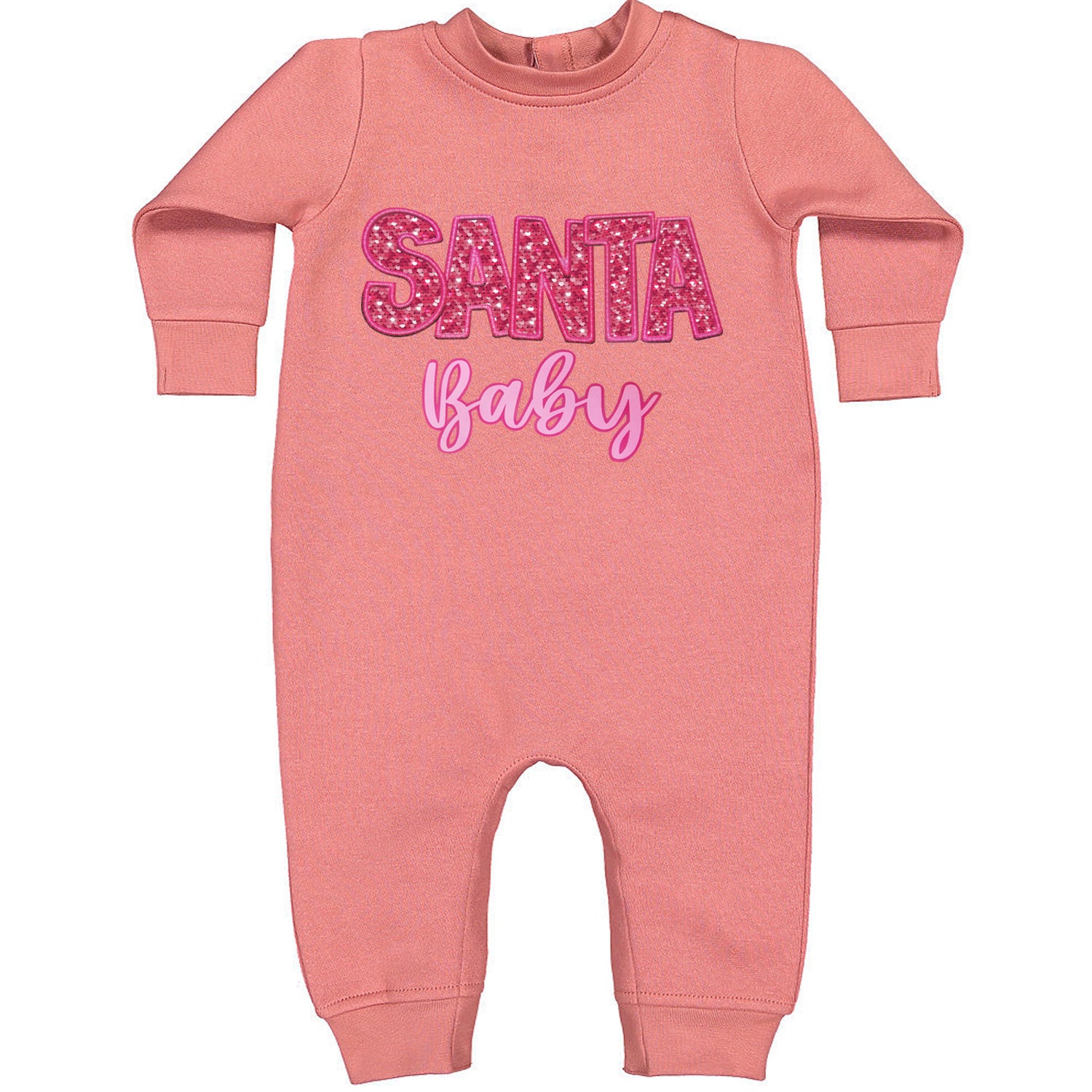 Santa Baby Faux Patch and Sequins Toddler Hoodie And Infant Fleece Romper Mauve