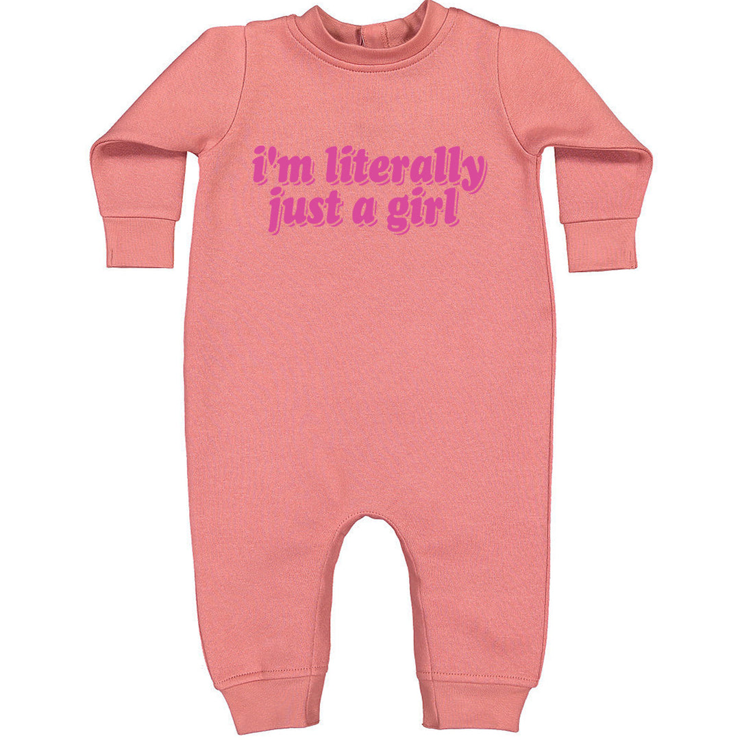 I'm Literally Just A Girl graphic on Toddler Hoodie and Baby Fleece Onesie in Mauve alternate view 2