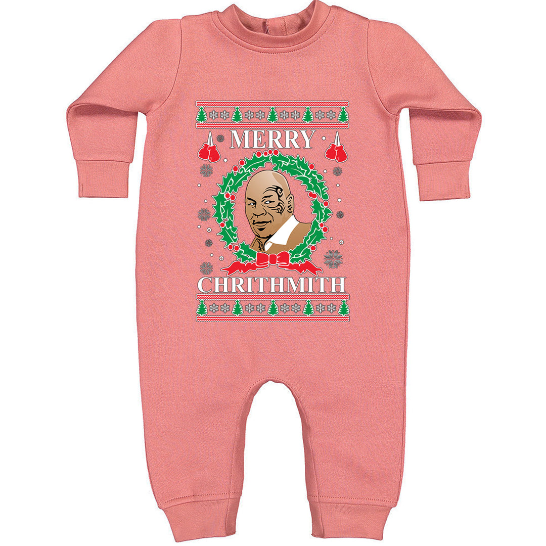 Merry Chrithmith Ugly Christmas graphic on Toddler Hoodie and Baby Fleece Onesie in Mauve