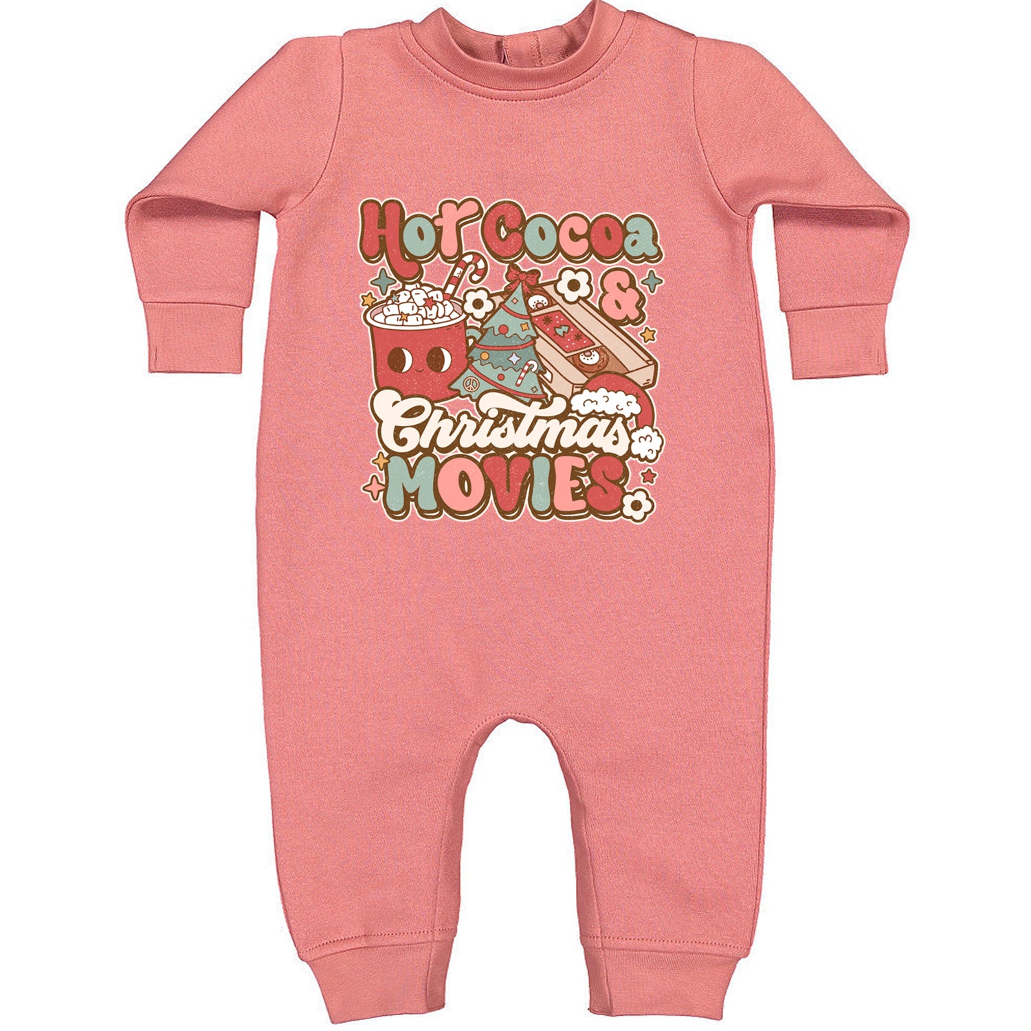 Hot Cocoa And Christmas Movies Holiday Toddler Hoodie And Infant Fleece Romper Mauve