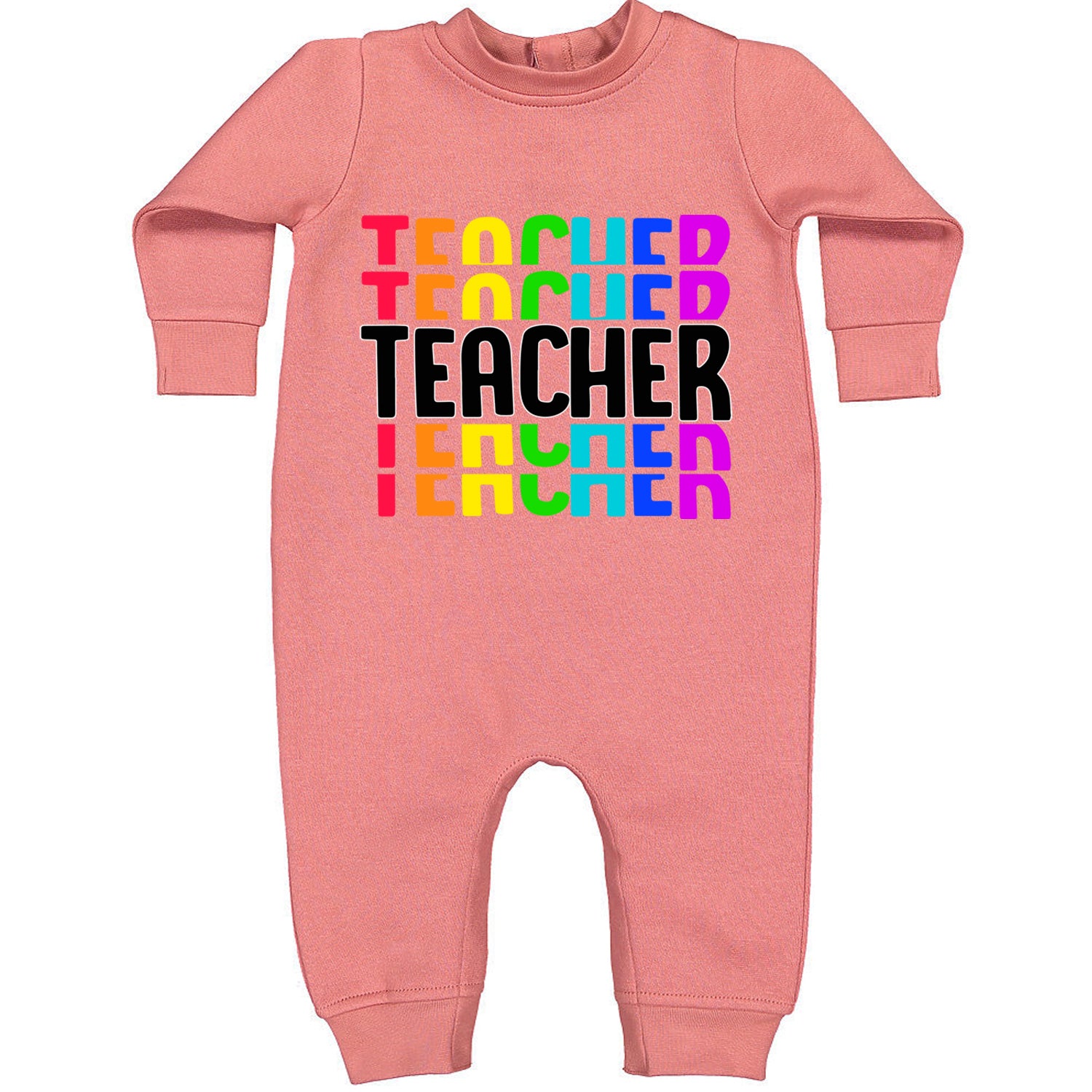 Teacher Repeated Rainbow Pattern Toddler Hoodie And Infant Fleece Romper Mauve