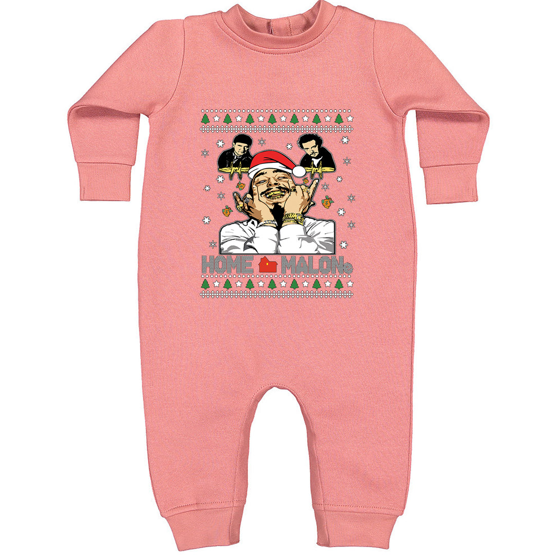 Home Malone Ugly Christmas graphic on Toddler Hoodie and Baby Fleece Onesie in Mauve alternate view 2