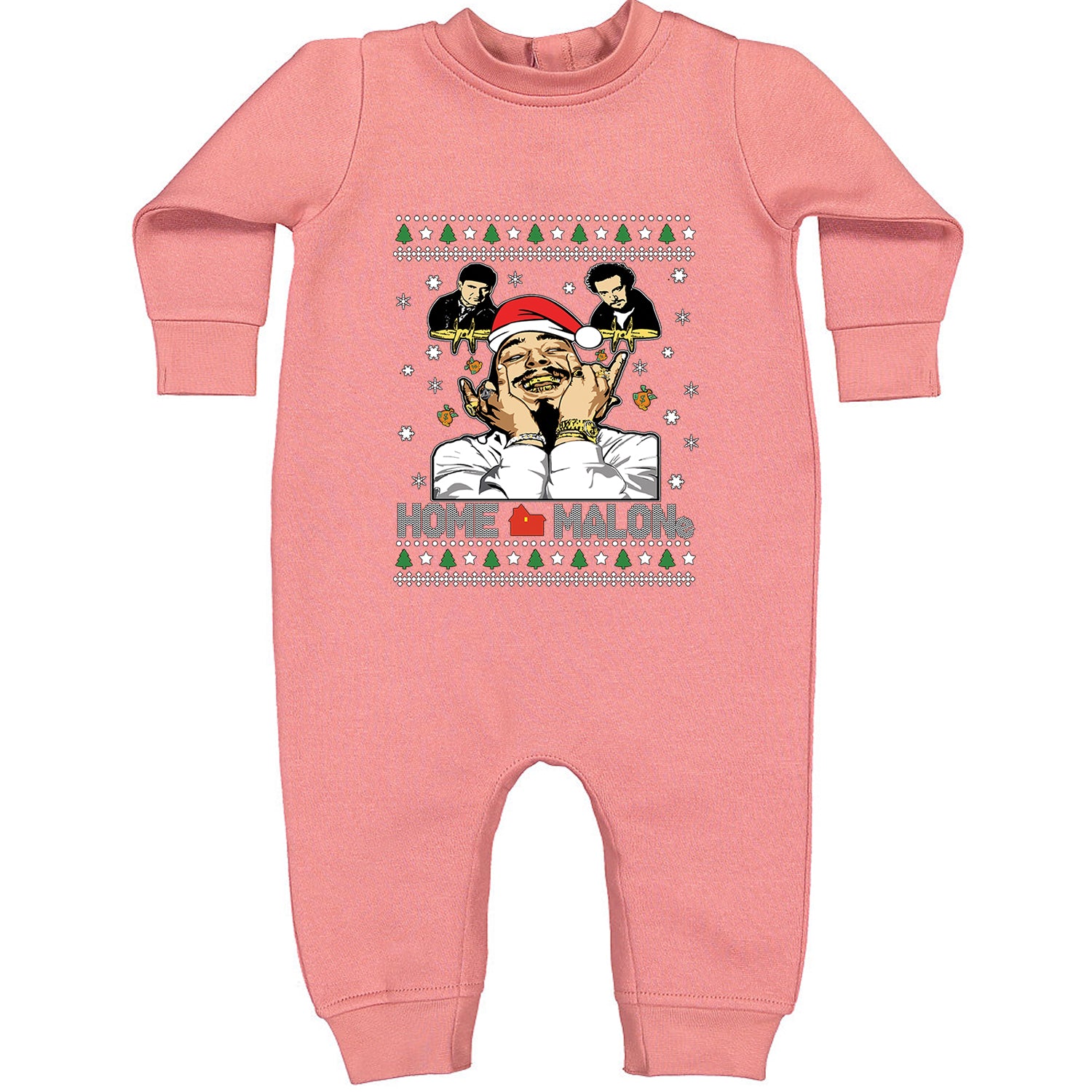 Home Malone Ugly Christmas Toddler Hoodie And Infant Fleece Romper Mauve