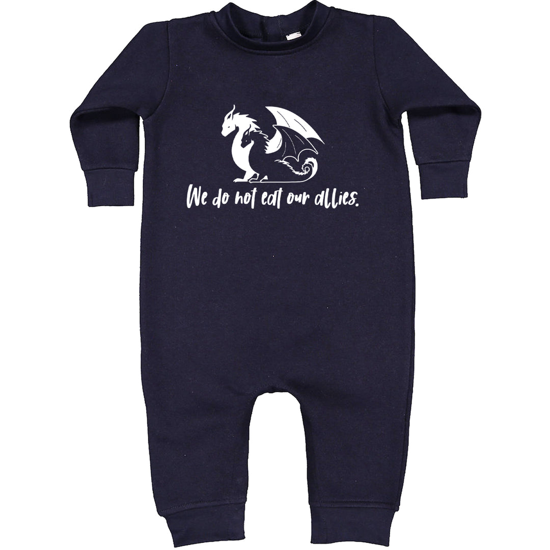 We Do Not Eat Our Allies Fourth Wing Basgiath graphic on Toddler Hoodie and Baby Fleece Onesie in Navy Blue alternate view 2