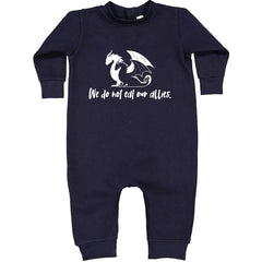 We Do Not Eat Our Allies Fourth Wing Basgiath graphic on Toddler Hoodie and Baby Fleece Onesie in Navy Blue alternate view 2