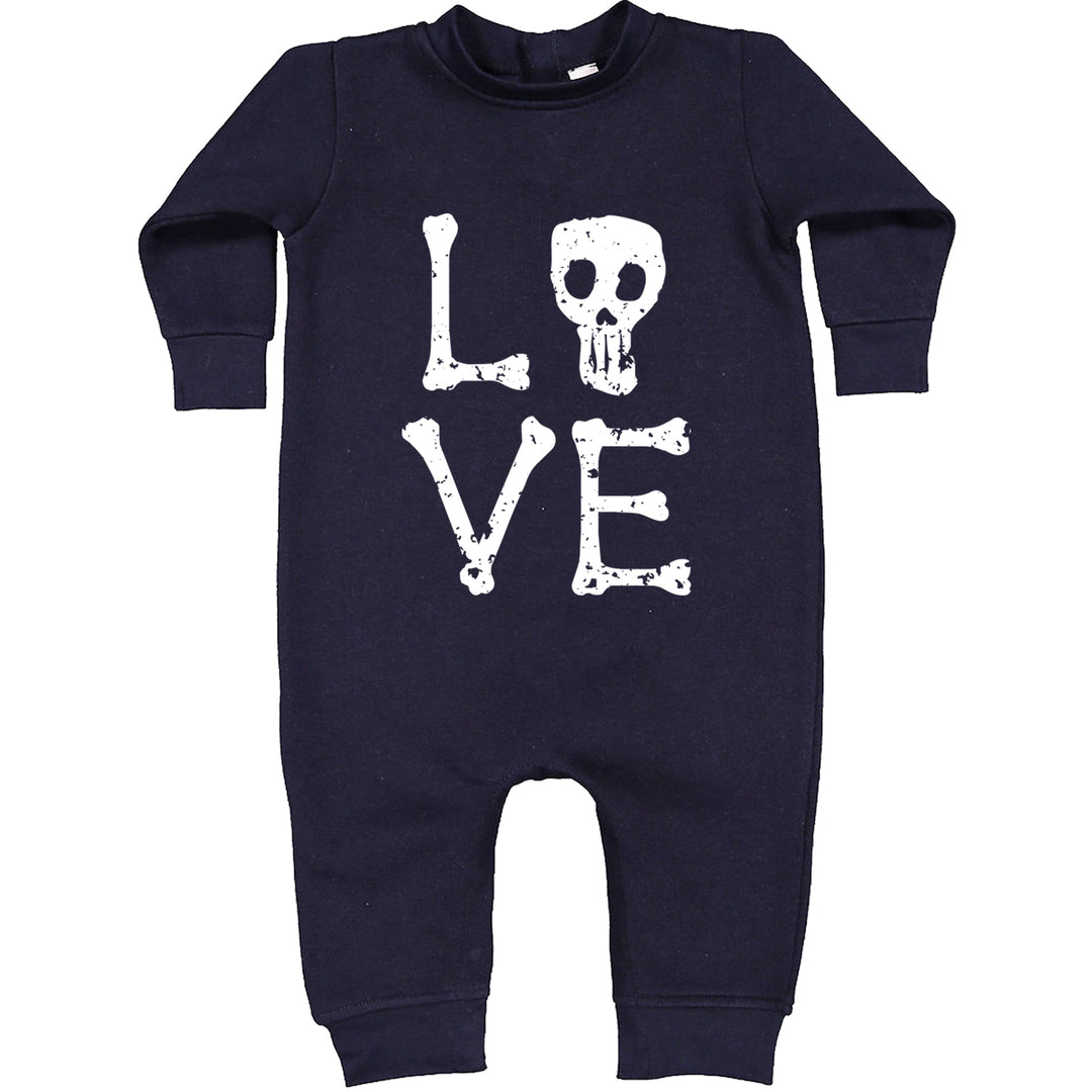 Love Skeleton Bones graphic on Toddler Hoodie and Baby Fleece Onesie in Navy Blue alternate view 2