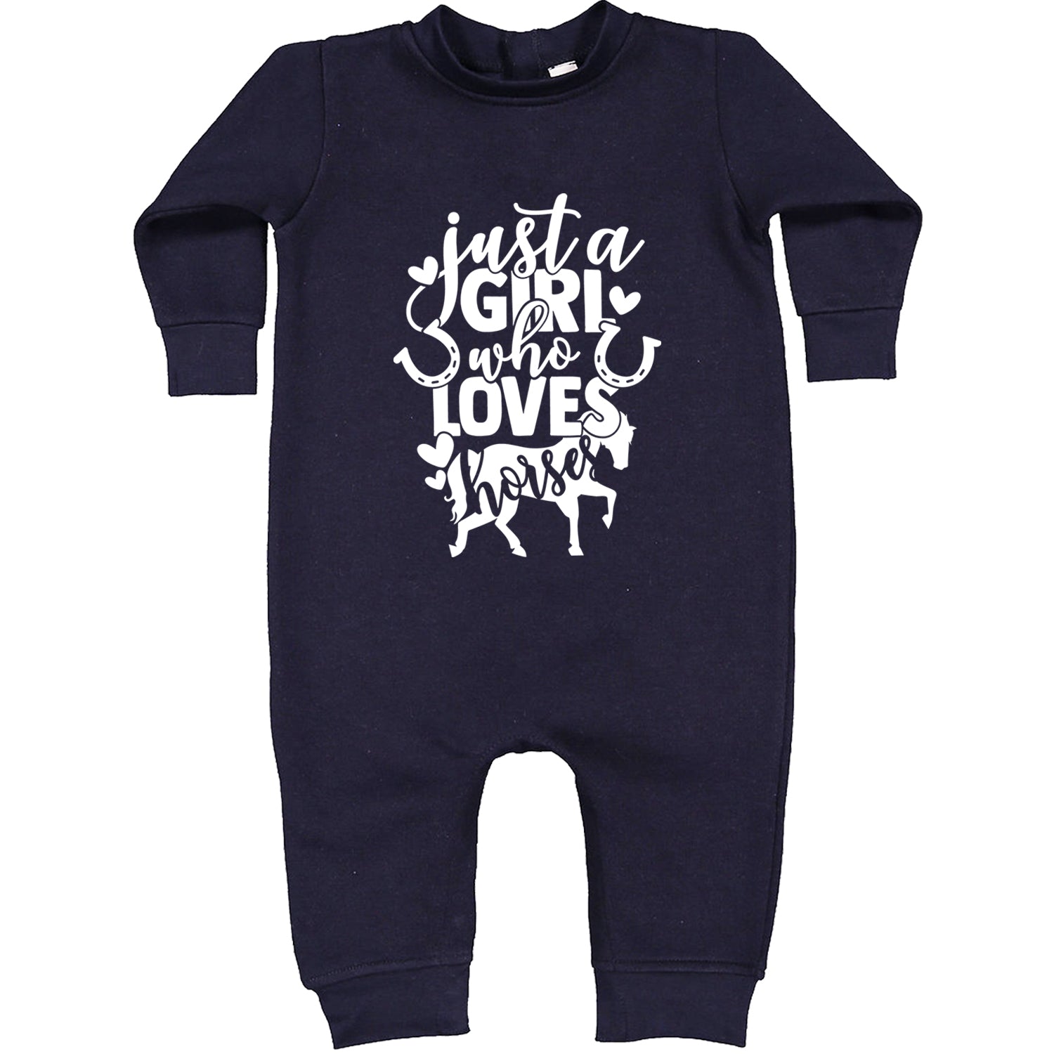 Just A Girl Who Loves Horses Toddler Hoodie And Infant Fleece Romper Navy Blue