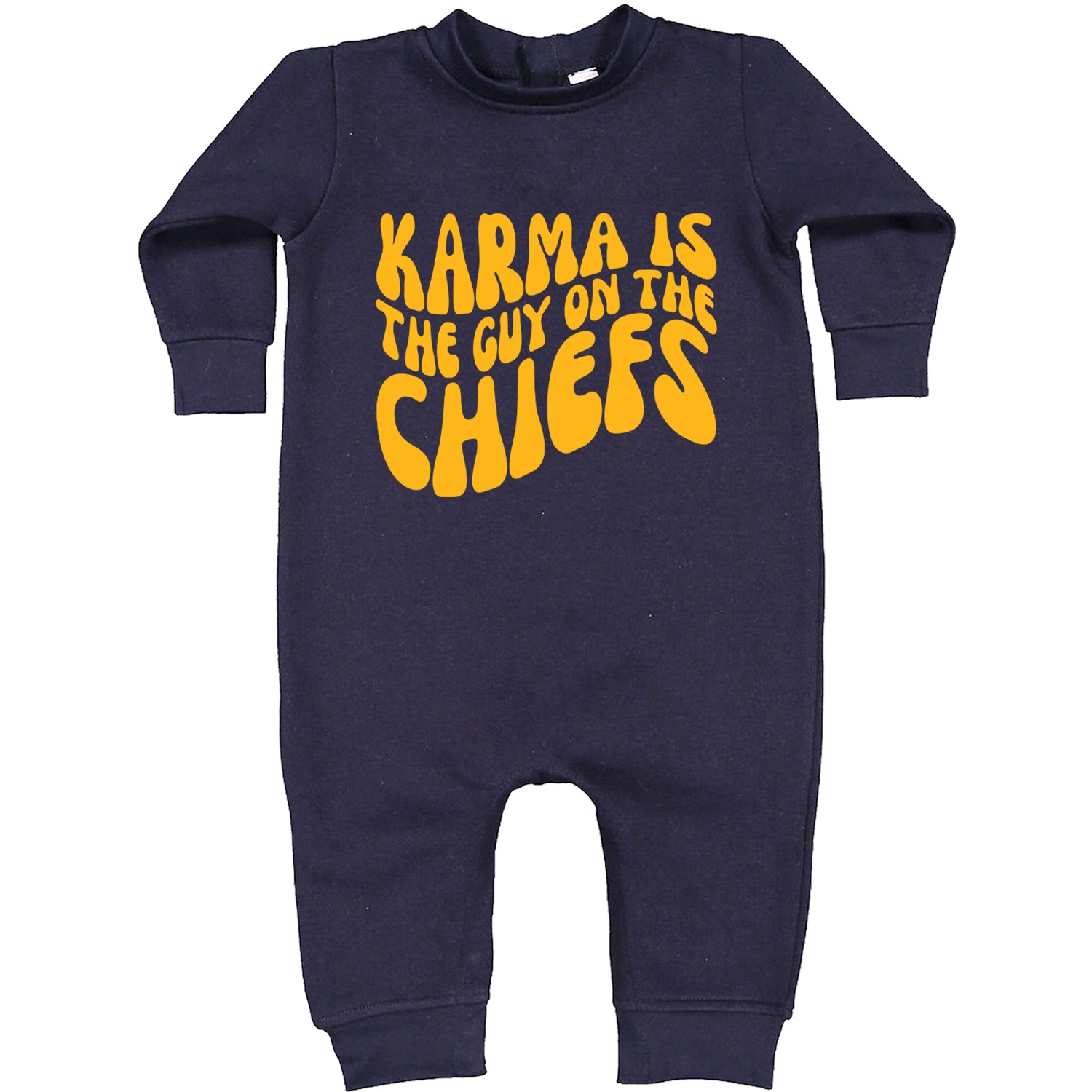 Karma Is The Guy On The Chiefs Boyfriend Toddler Hoodie And Infant Fleece Romper Navy Blue