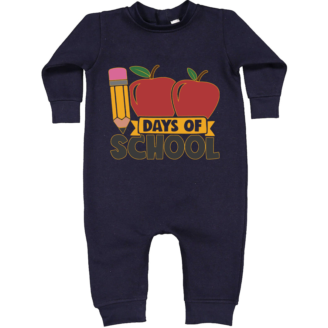 100 Days Of School Apple Pencil Toddler Hoodie And Infant Fleece Romper Navy Blue
