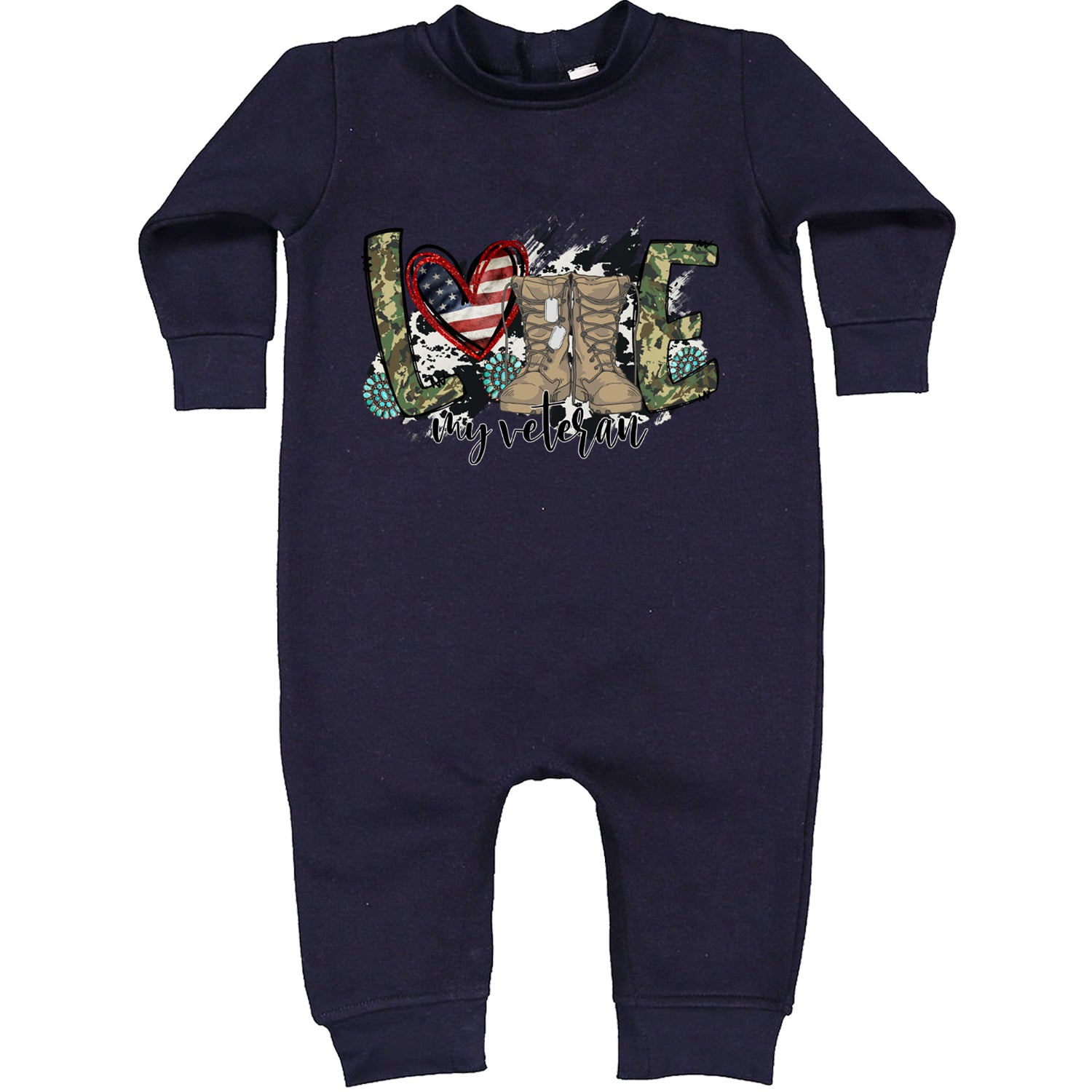 Love My Veteran Honor Veterans Day Toddler Hoodie And Infant Fleece Romper Navy Blue