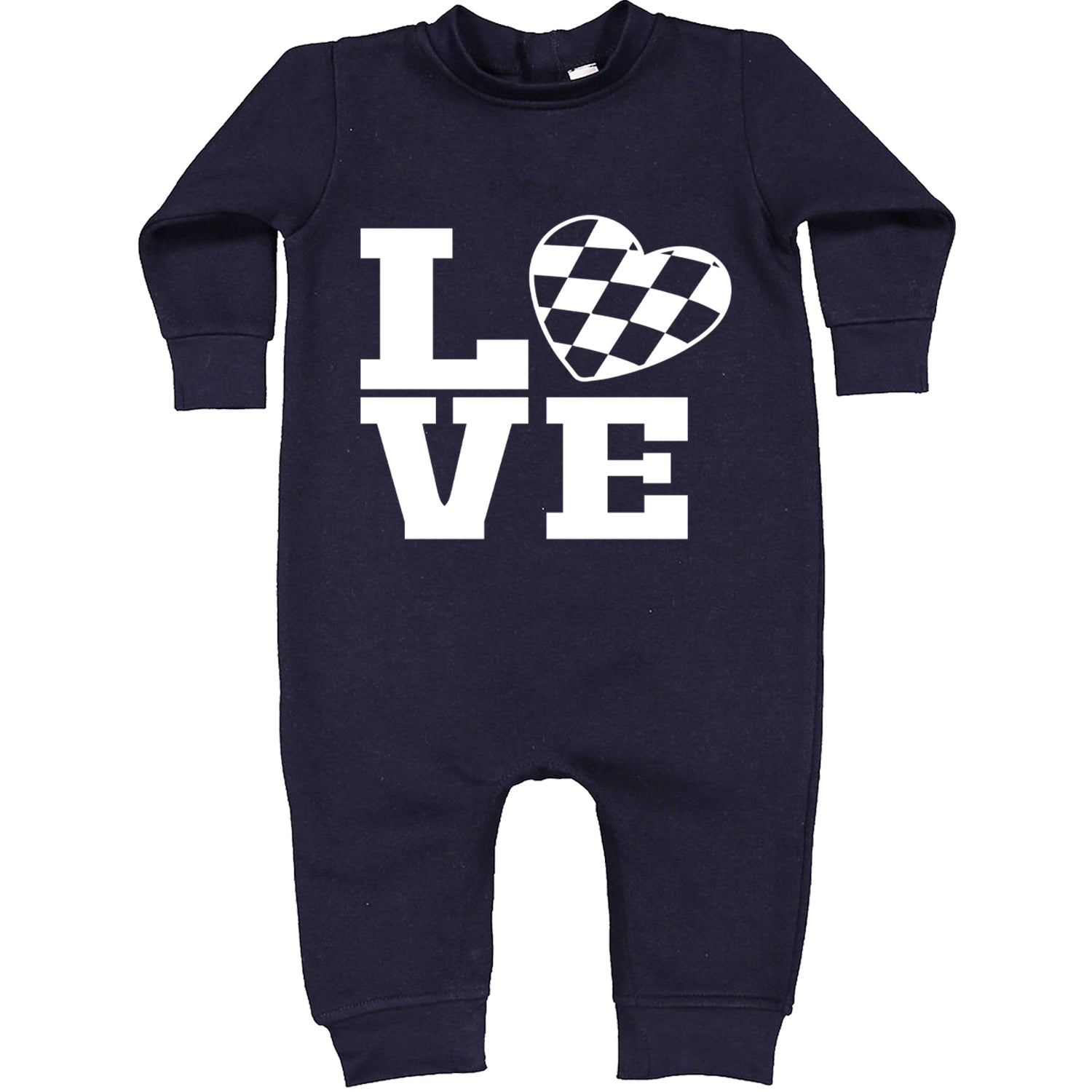 Love Racing Checkered Flag Heart Toddler Hoodie And Infant Fleece Romper Navy Blue