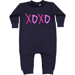 XOXO Pink Print graphic on Toddler Hoodie and Baby Fleece Onesie in Navy Blue alternate view 2