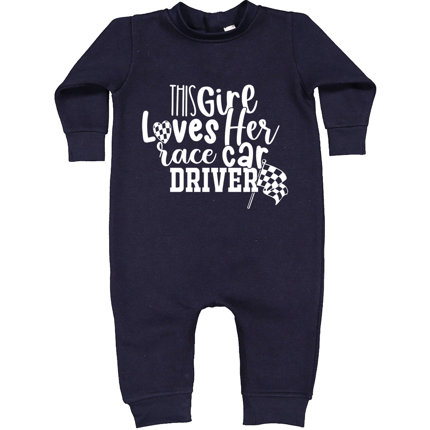 This Girl Loves Her Racecar Driver Toddler Hoodie And Infant Fleece Romper Navy Blue