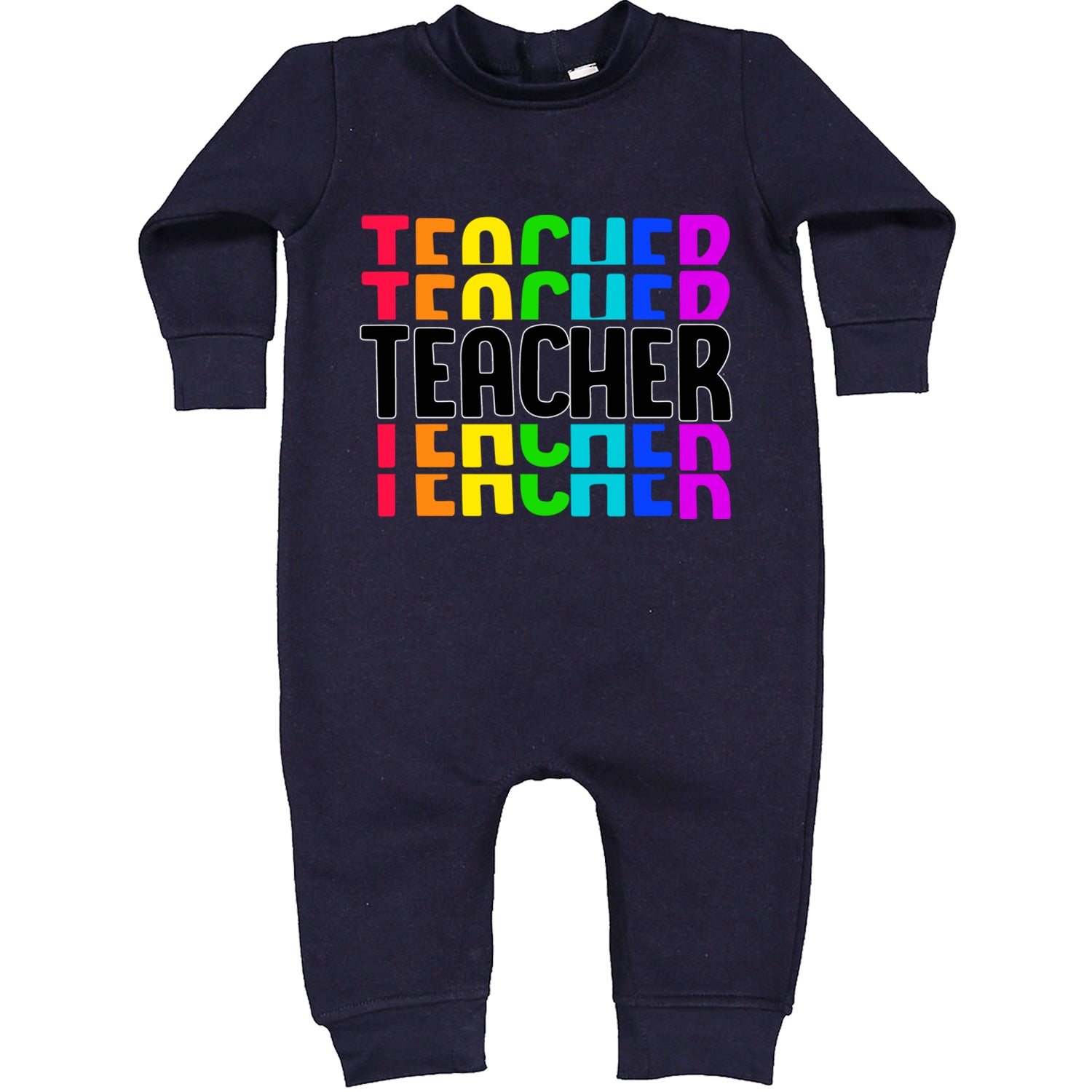 Teacher Repeated Rainbow Pattern Toddler Hoodie And Infant Fleece Romper Navy Blue