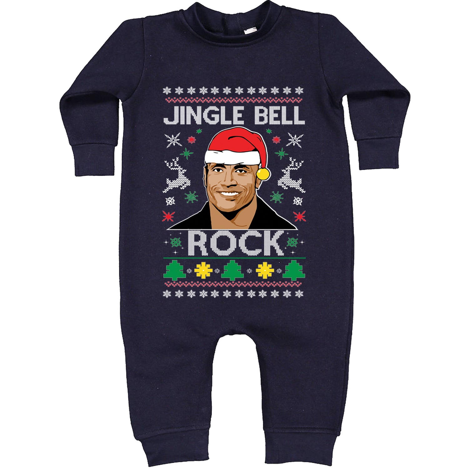 Jingle Bell Rock Ugly Christmas Toddler Hoodie And Infant Fleece Romper Navy Blue