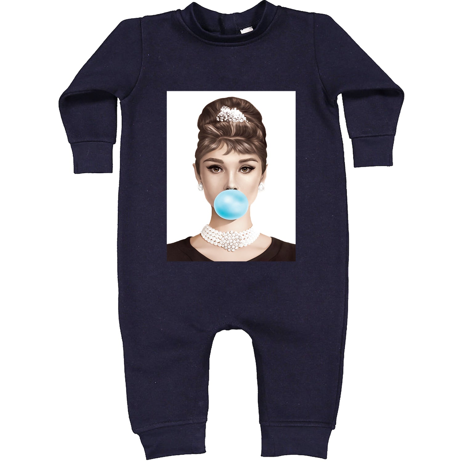 Audrey Hepburn Chewing Bubble Gum American Icon Toddler Hoodie And Infant Fleece Romper Navy Blue