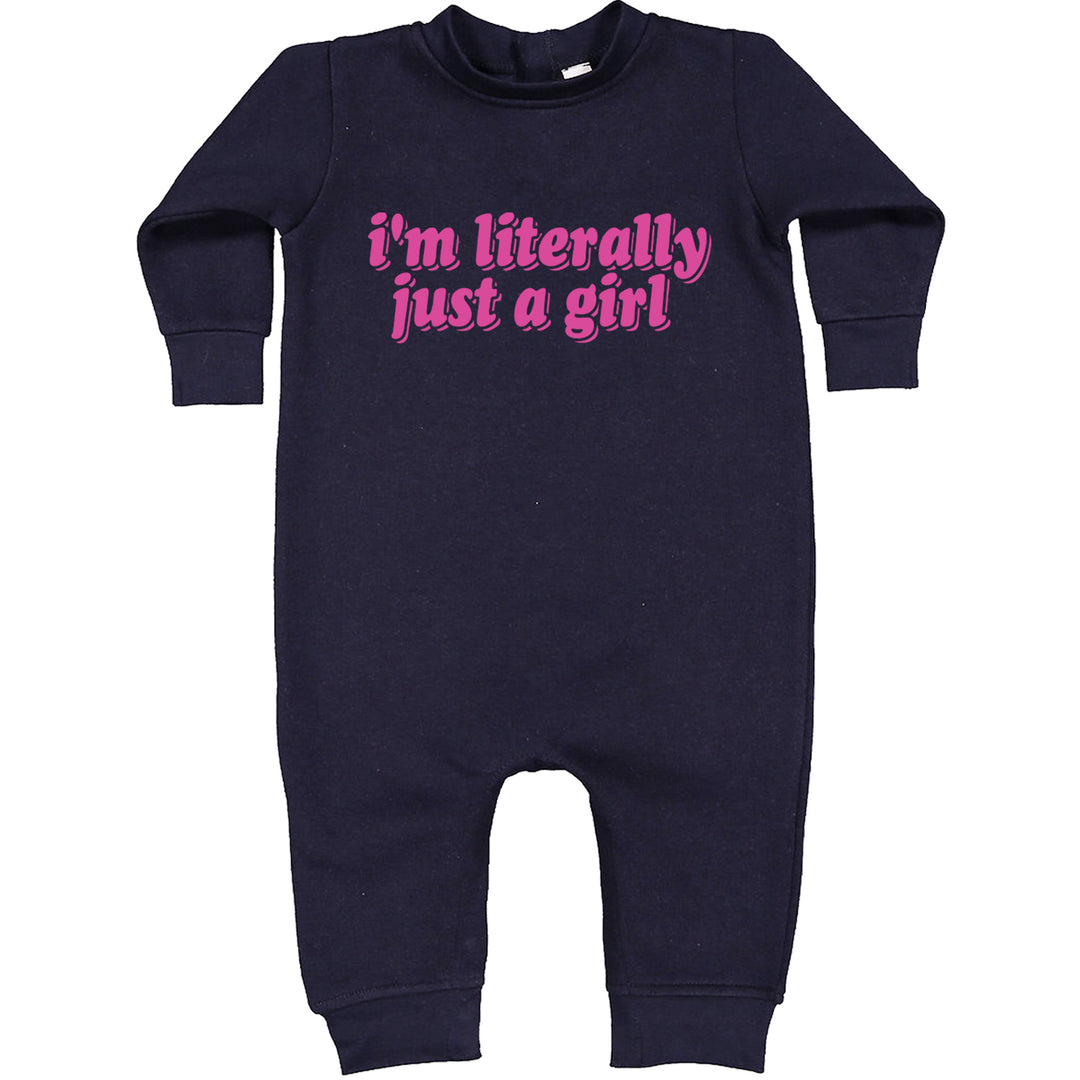 I'm Literally Just A Girl graphic on Toddler Hoodie and Baby Fleece Onesie in Navy Blue alternate view 2