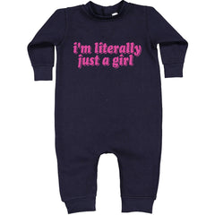 I'm Literally Just A Girl graphic on Toddler Hoodie and Baby Fleece Onesie in Navy Blue alternate view 2