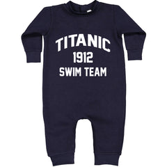 Titanic Swim Team 1912 Funny Cruise Toddler Hoodie And Infant Fleece Romper Navy Blue