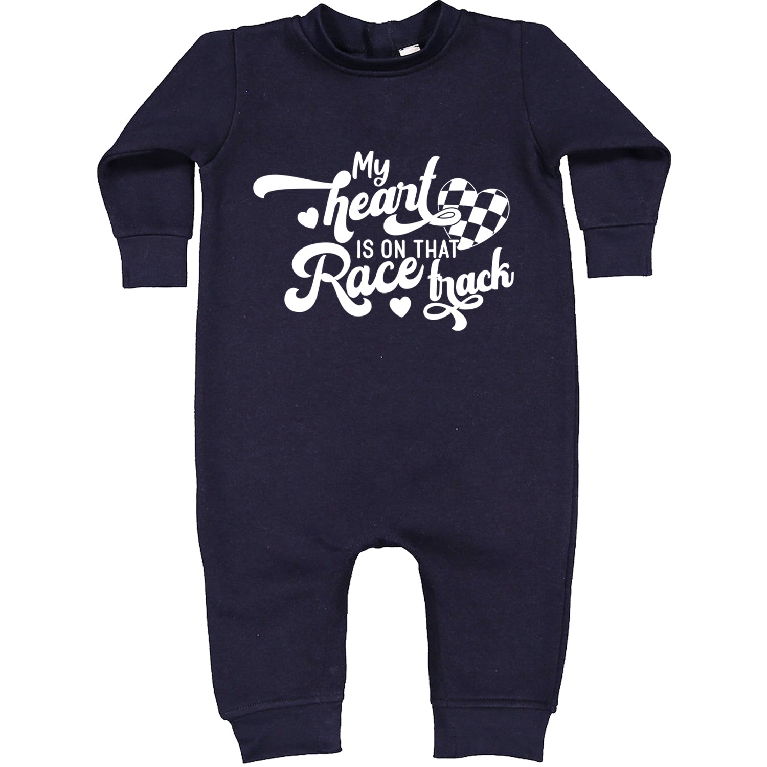 My Heart Is On That Race Track Toddler Hoodie And Infant Fleece Romper Navy Blue