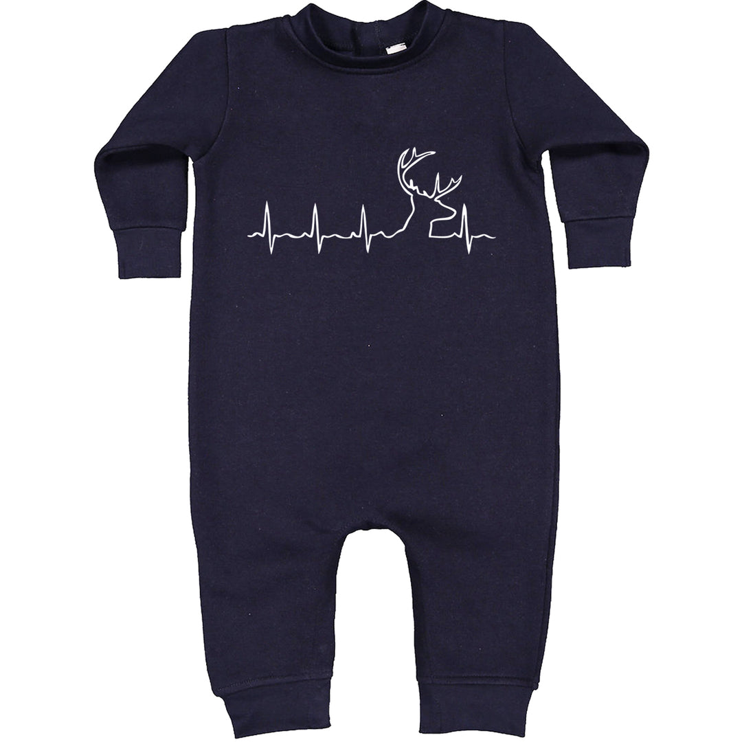 Hunting Heartbeat Deer Hunter Buck Stag graphic on Toddler Hoodie and Baby Fleece Onesie in Navy Blue alternate view 2