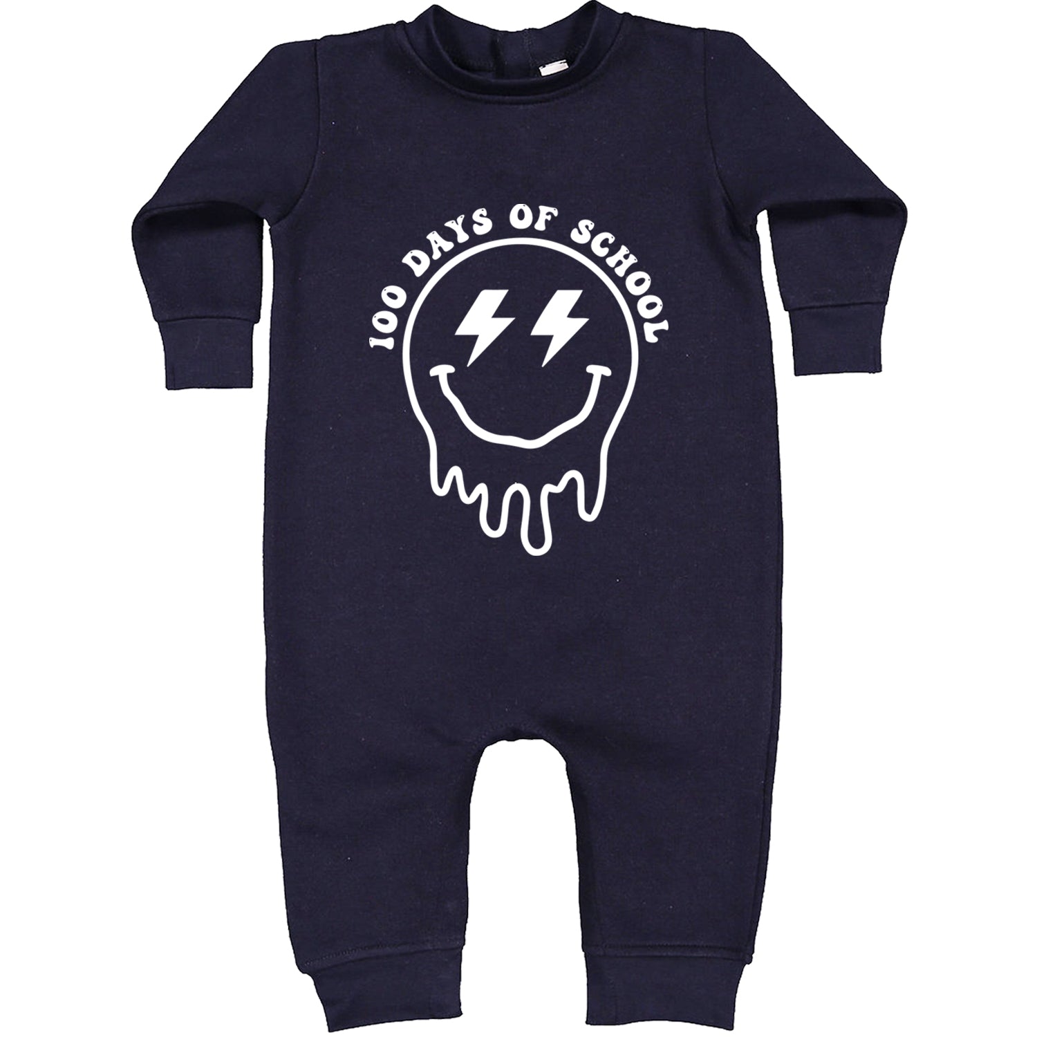 Melting Smile Face 100 Days Of School Toddler Hoodie And Infant Fleece Romper Navy Blue