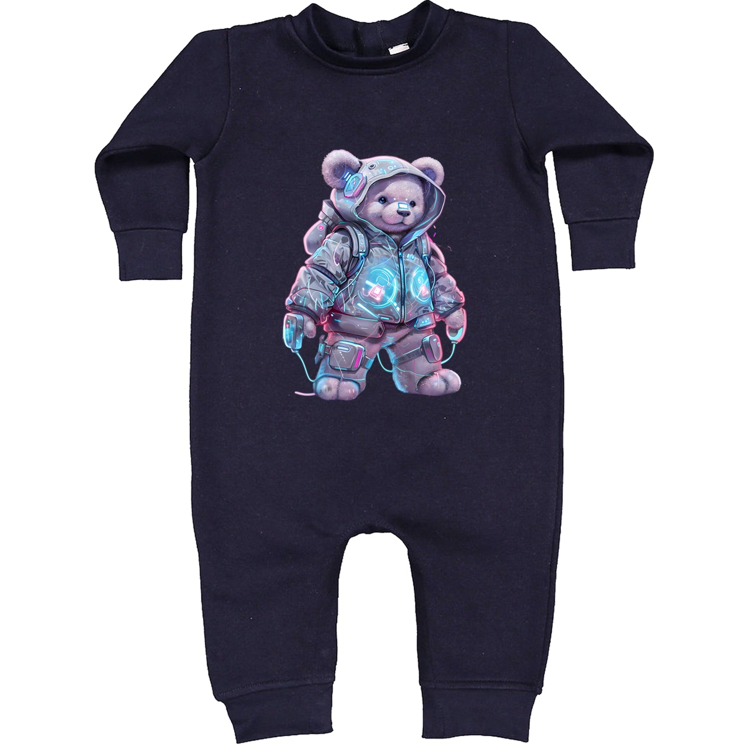 Cyberpunk Adventure Urban Graffiti Bear Toddler Hoodie Or Infant Fleece Romper Navy Blue