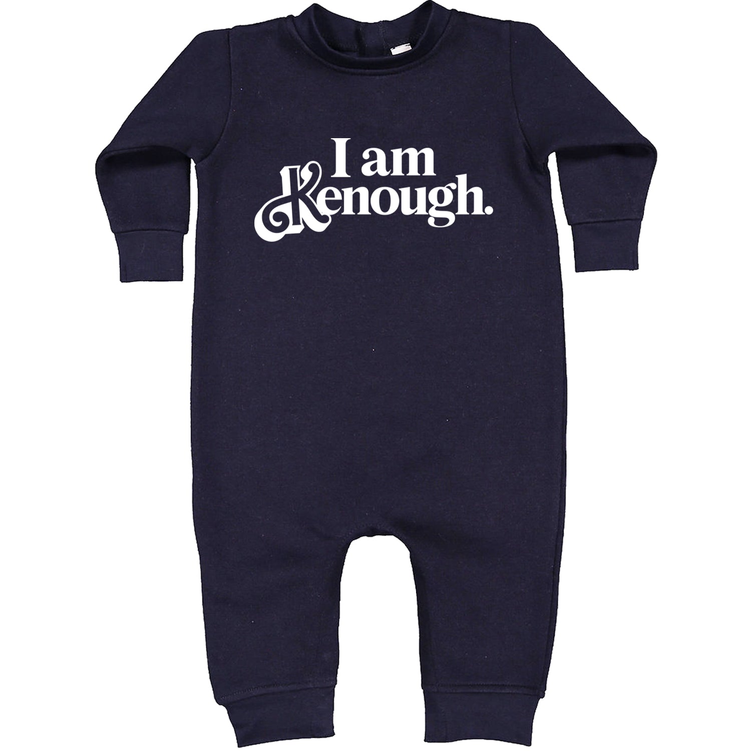 I Am Kenough White Print Toddler Hoodie And Infant Fleece Romper Navy Blue