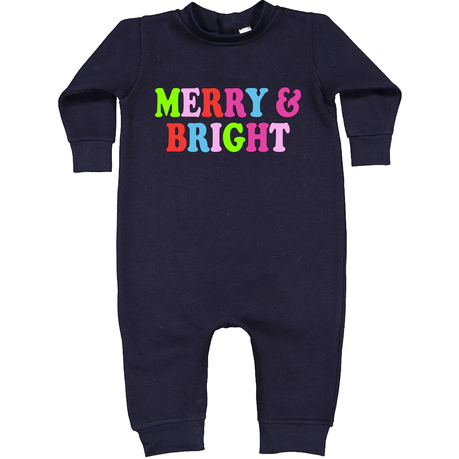 Merry and Bright Festive Christmas Holiday Toddler Hoodie And Infant Fleece Romper Navy Blue