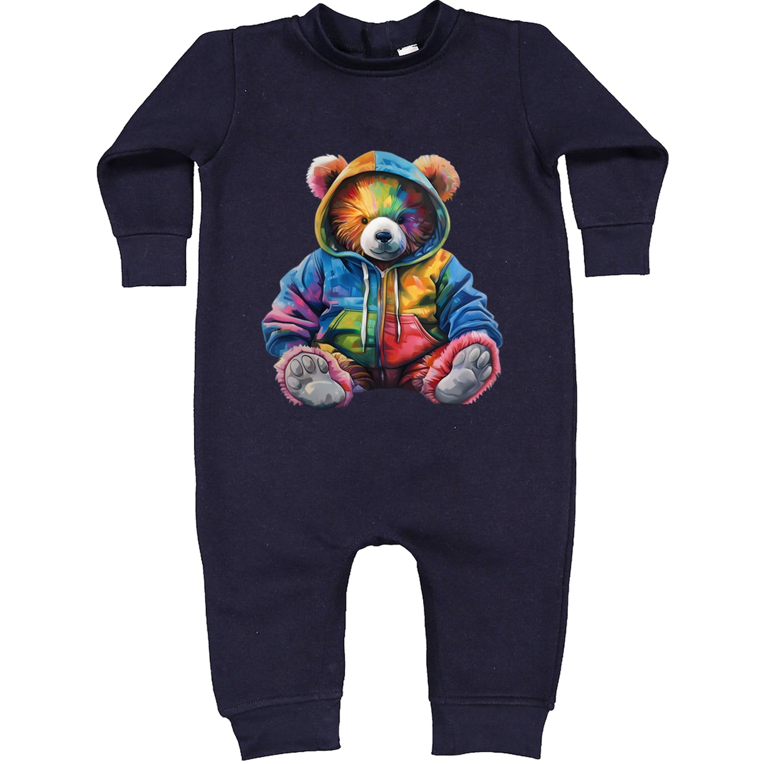 Rainbow Streetwear Urban Graffiti Bear Toddler Hoodie Or Infant Fleece Romper Navy Blue