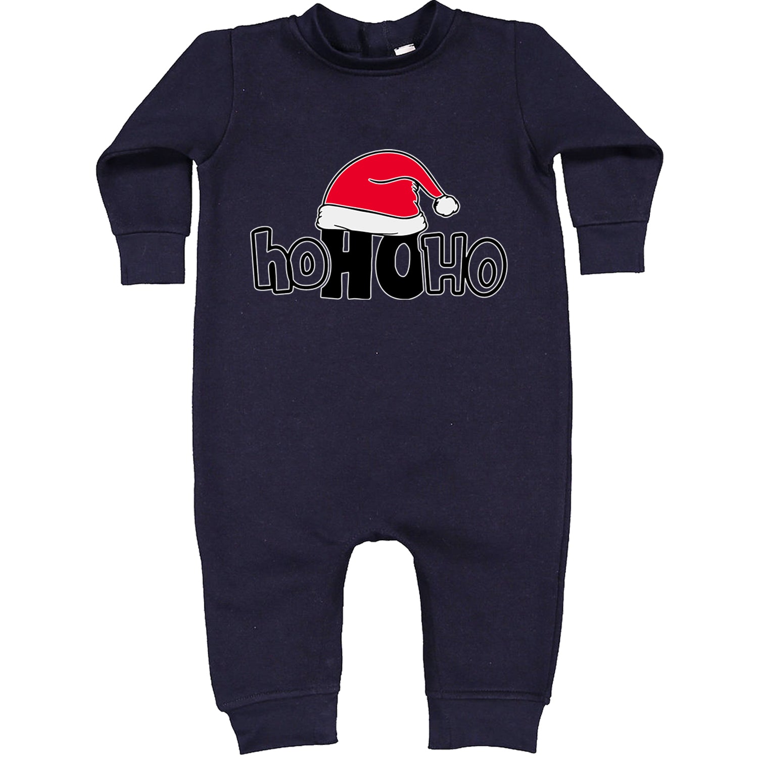 Ho Ho Ho Santa Christmas Hat Toddler Hoodie And Infant Fleece Romper Navy Blue