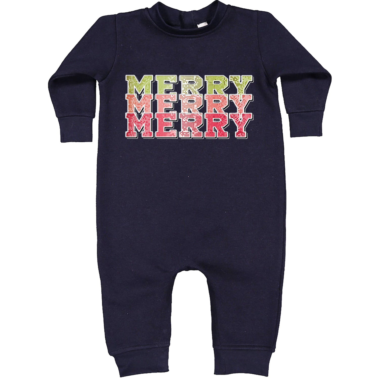 Merry Merry Merry Faux Sequins Toddler Hoodie And Infant Fleece Romper Navy Blue