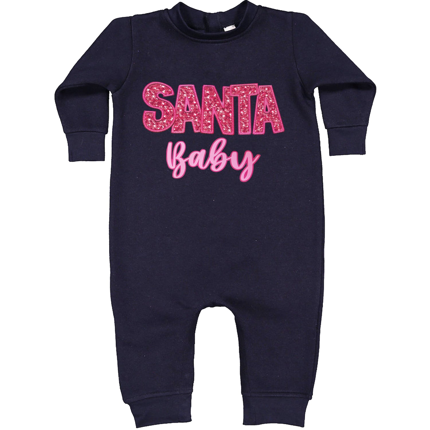 Santa Baby Faux Patch and Sequins Toddler Hoodie And Infant Fleece Romper Navy Blue