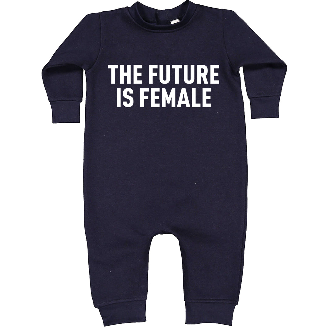 The Future Is Female Feminism graphic on Toddler Hoodie and Baby Fleece Onesie in Navy Blue alternate view 2