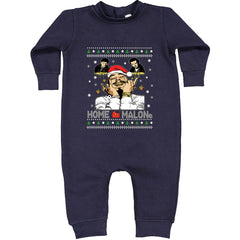 Home Malone Ugly Christmas graphic on Toddler Hoodie and Baby Fleece Onesie in Navy Blue alternate view 2