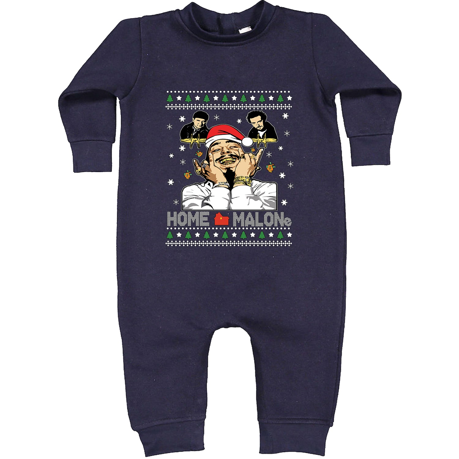 Home Malone Ugly Christmas Toddler Hoodie And Infant Fleece Romper Navy Blue