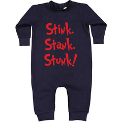 Stink Stank Stunk Gr-nch graphic on Toddler Hoodie and Baby Fleece Onesie in Navy Blue alternate view 2