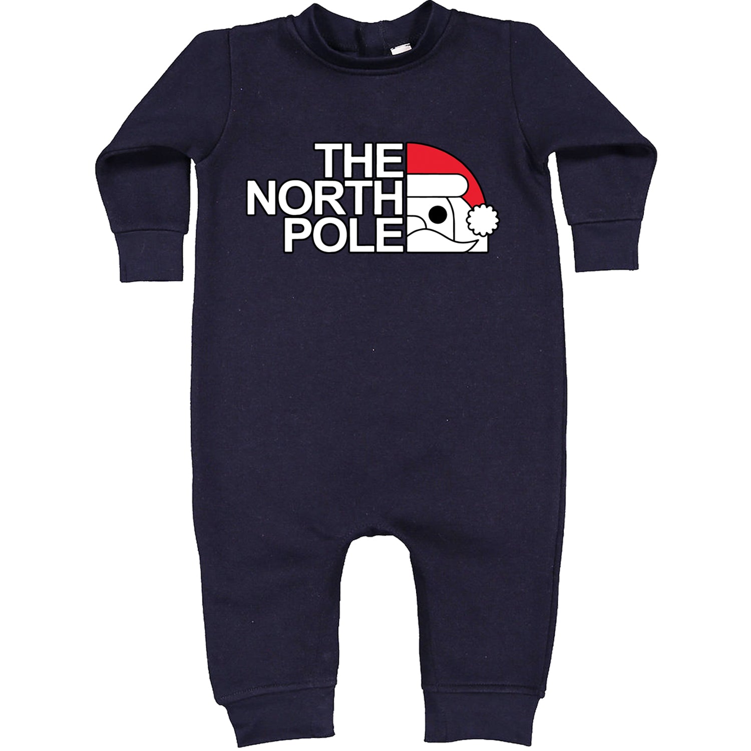 The North Pole Santa Face Toddler Hoodie And Infant Fleece Romper Navy Blue