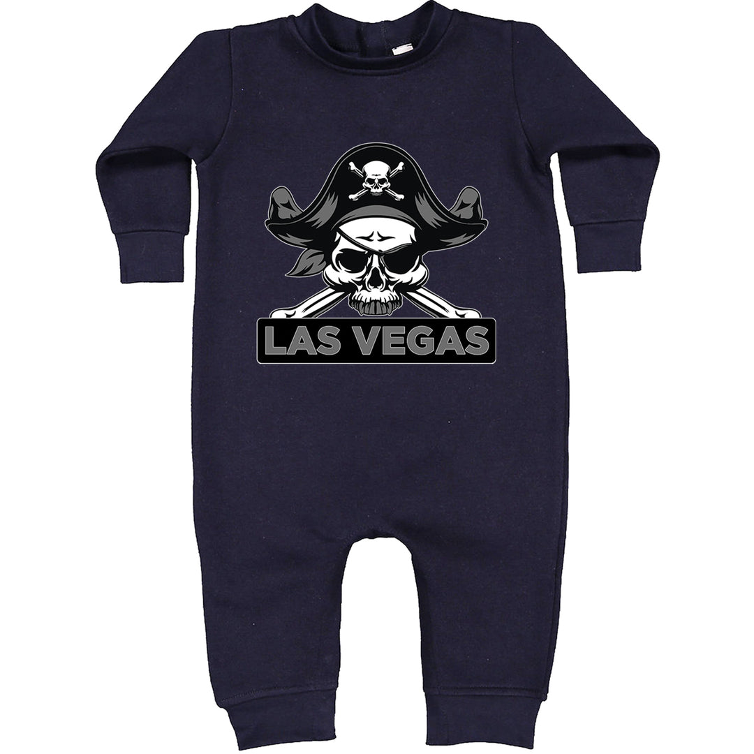 Raider Skull Straight Outta Las Vegas Toddler Hoodie And Infant Fleece Romper Navy Blue