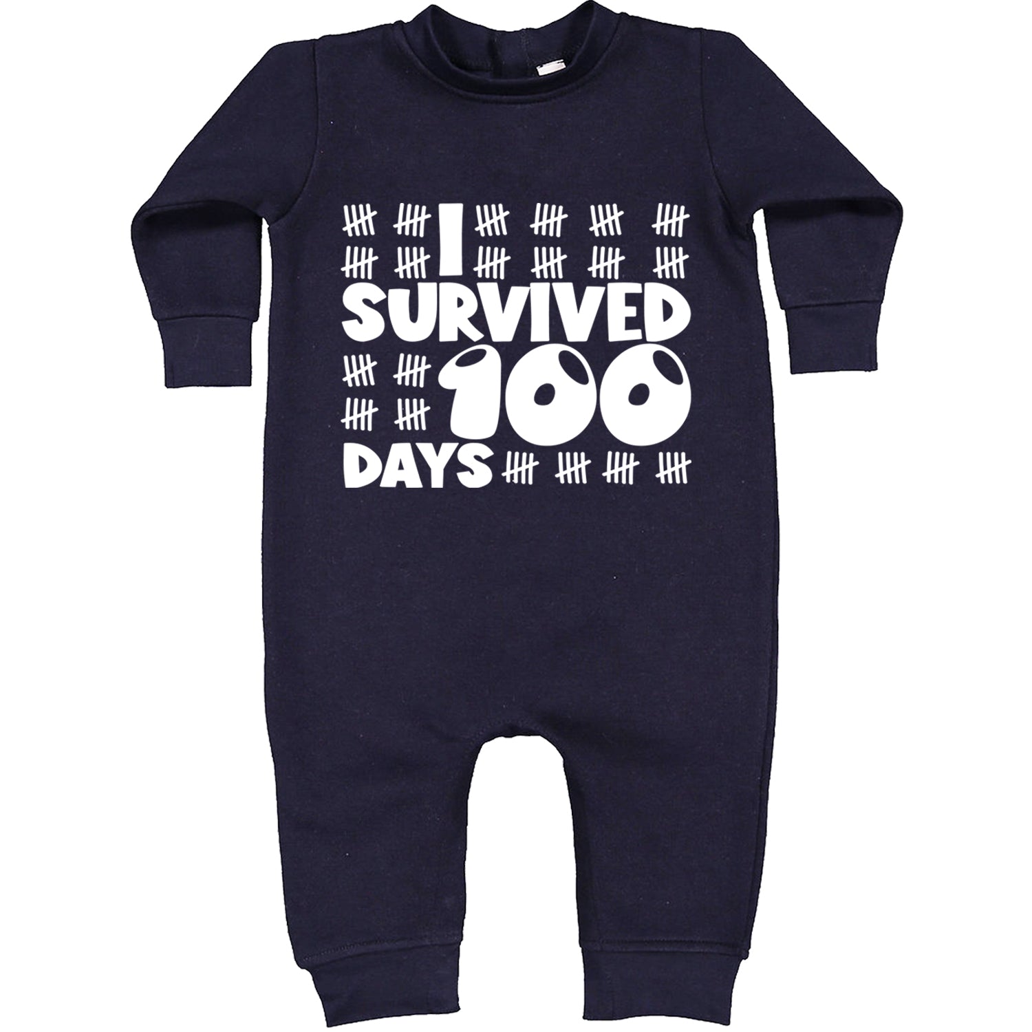 I Survived 100 Days Tally Marks Toddler Hoodie And Infant Fleece Romper Navy Blue