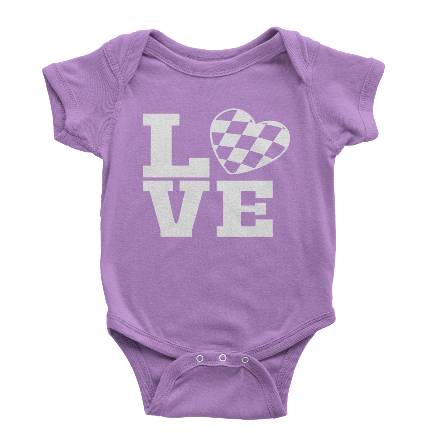 Love Racing Checkered Flag Heart Infant One-Piece Romper Bodysuit and Toddler T-shirt Lavender