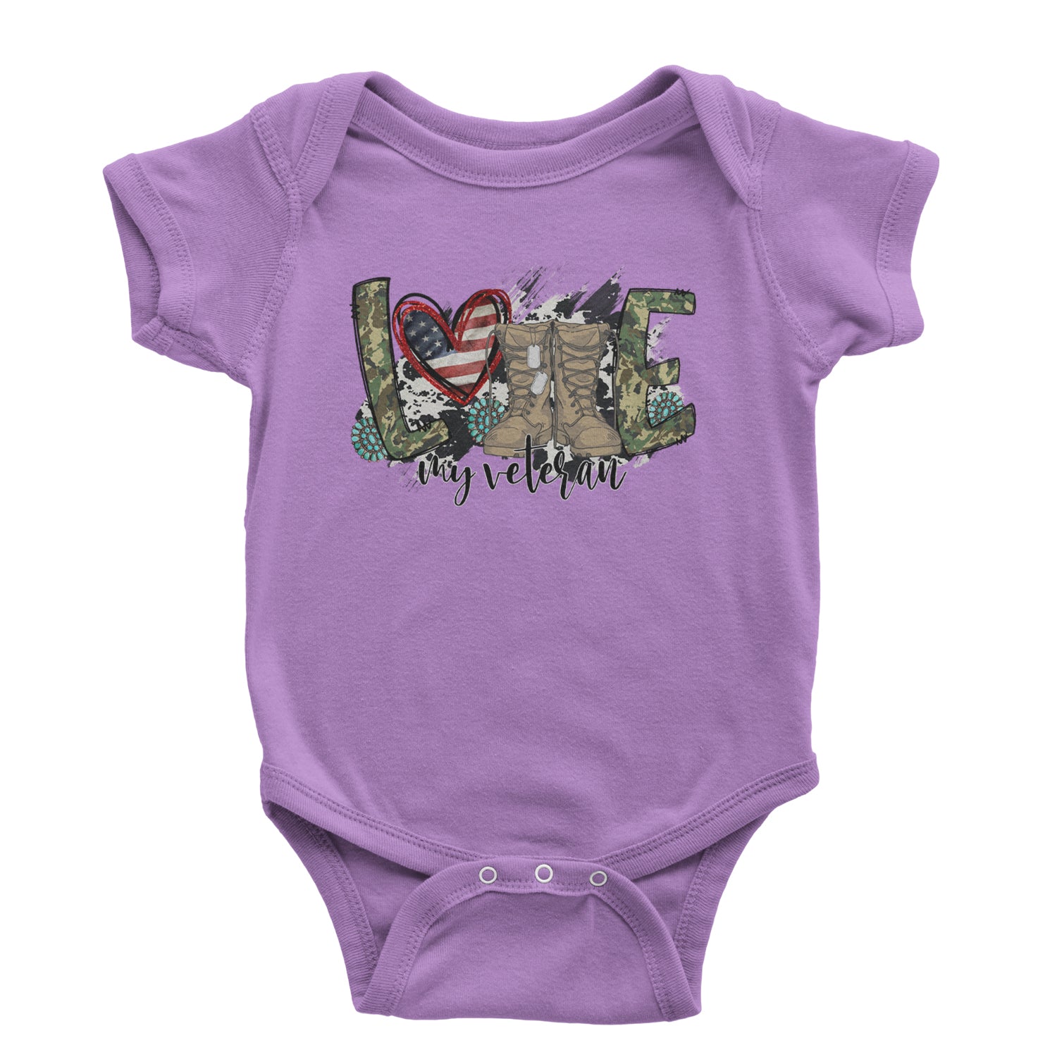 Love My Veteran Honor Veterans Day Infant One-Piece Romper Bodysuit and Toddler T-shirt Lavender