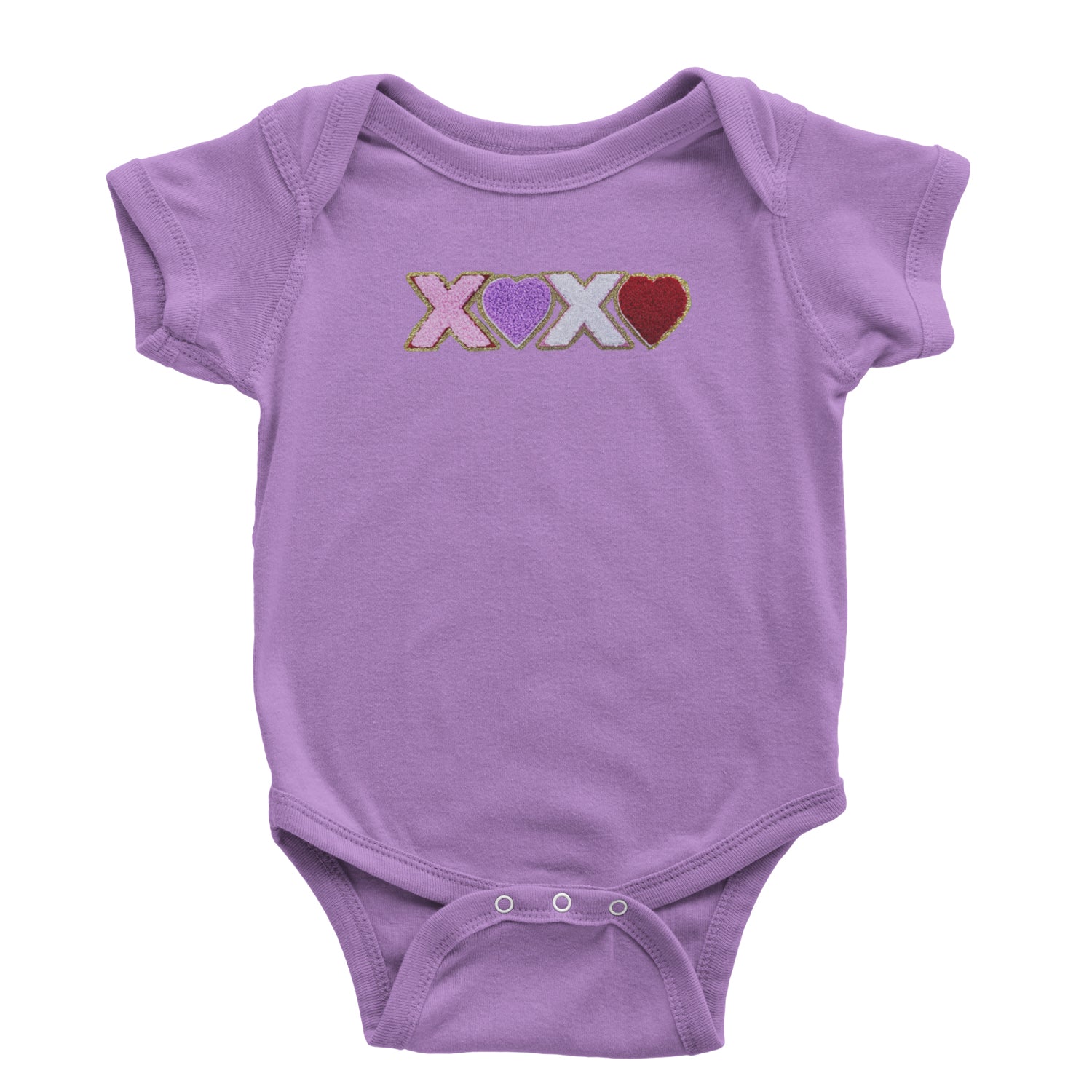 XOXO Chenille Patch Valentines Days Infant One-Piece Romper Bodysuit and Toddler T-shirt Lavender