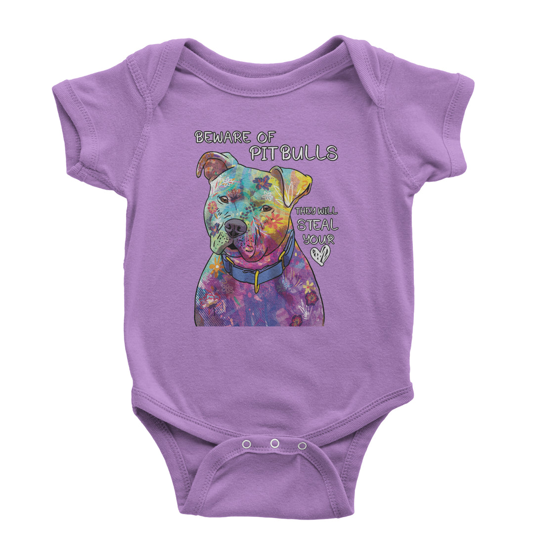 Beware Of Pit Bulls, They Will Steal Your Heart  Infant One-Piece Romper Bodysuit and Toddler T-shirt Lavender
