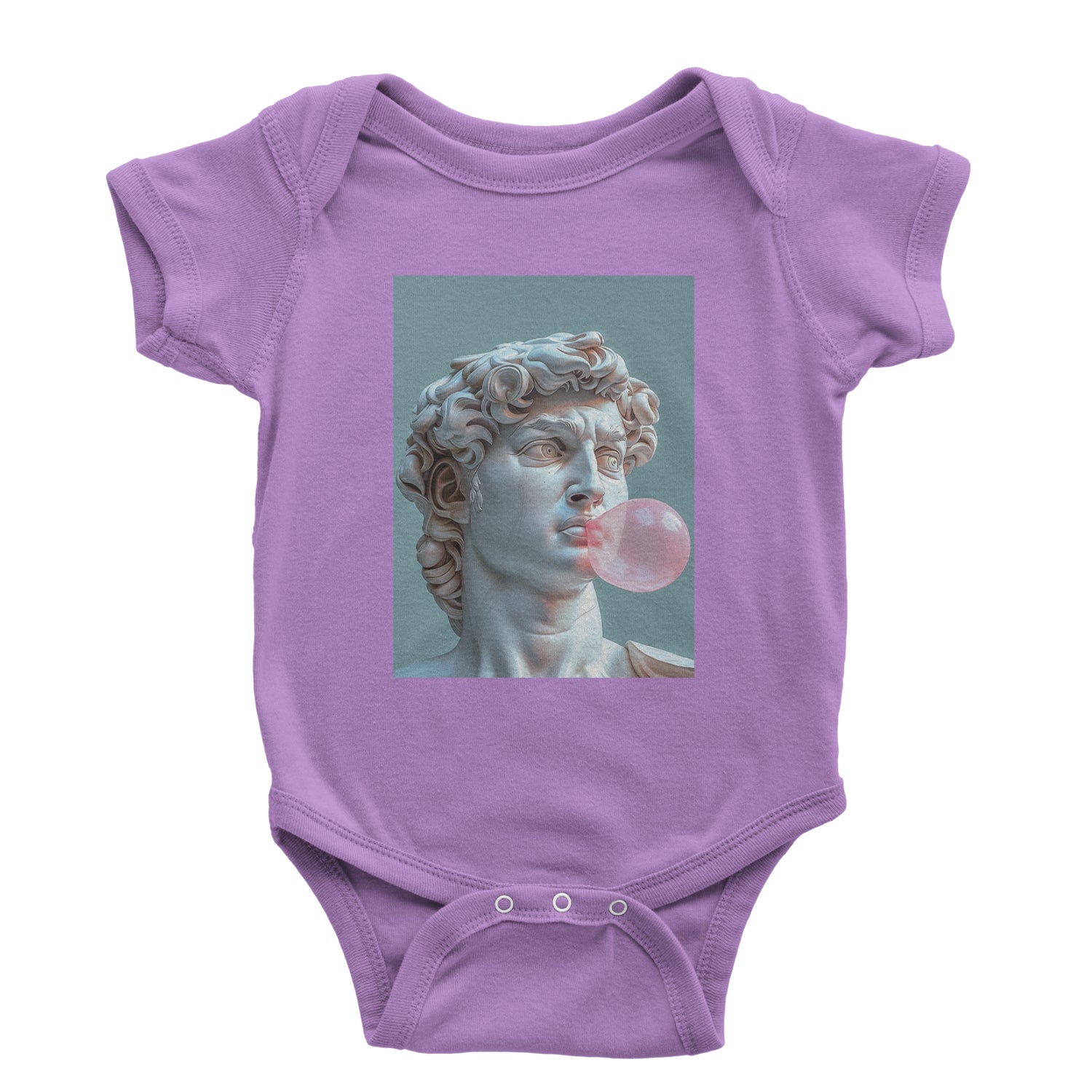 Michelangelo's David with Bubble Gum Contemporary Statue Art Infant One-Piece Romper Bodysuit and Toddler T-shirt Lavender