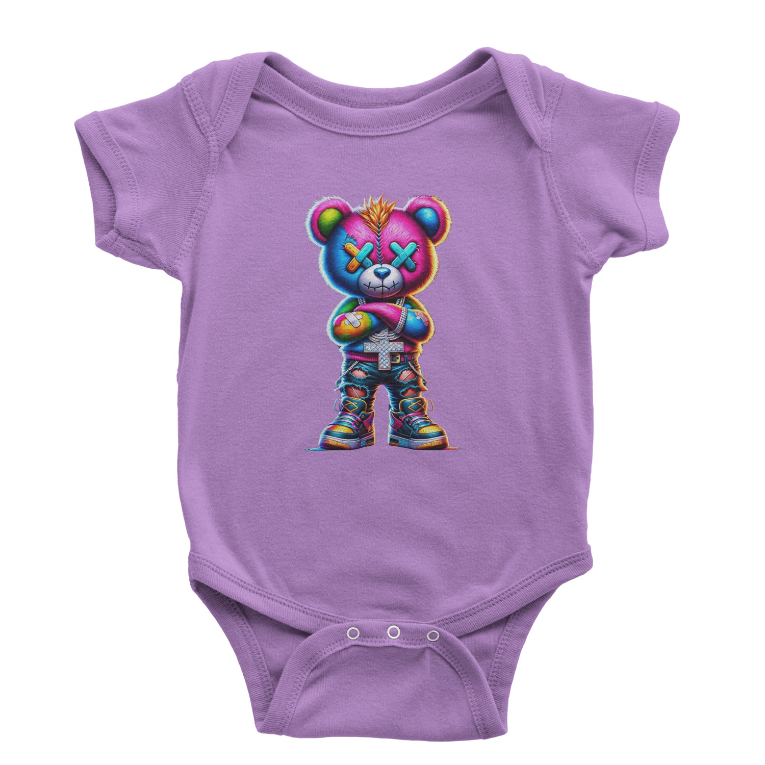 Stitched Neon Urban Graffiti Bear Infant One-Piece Romper Bodysuit Or Toddler T-shirt Lavender